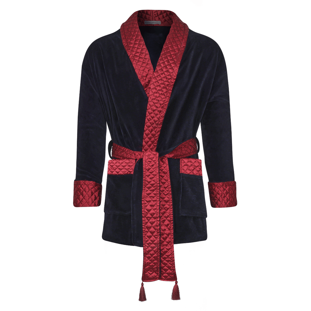 Cliveden men's smoking jacket in navy – velvet smoking robe for men