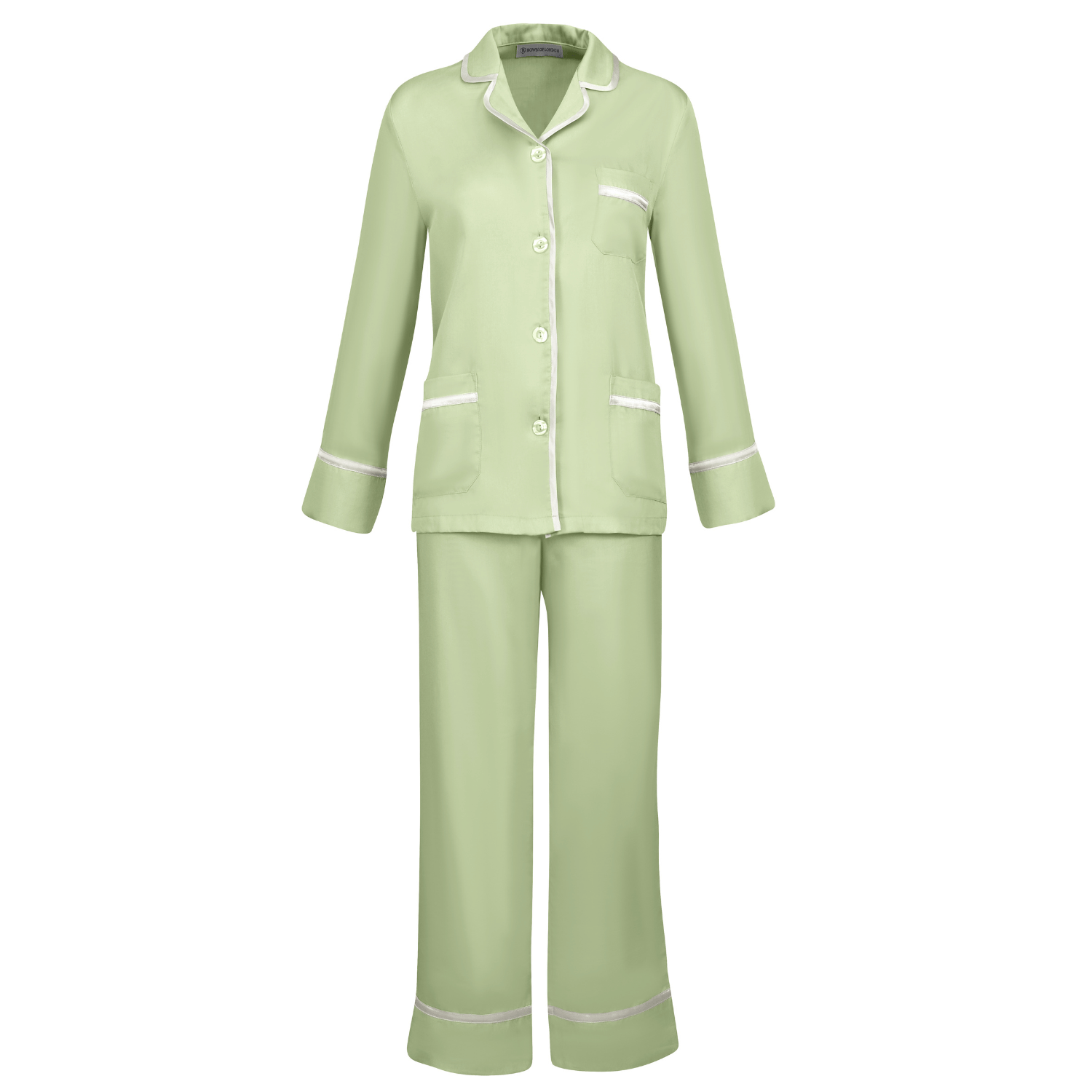 Demeter Womens Green Satin Pajamas - Front | Bown of London