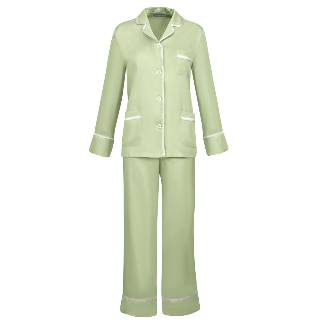 Demeter Womens Green Satin Pajamas - Front | Bown of London