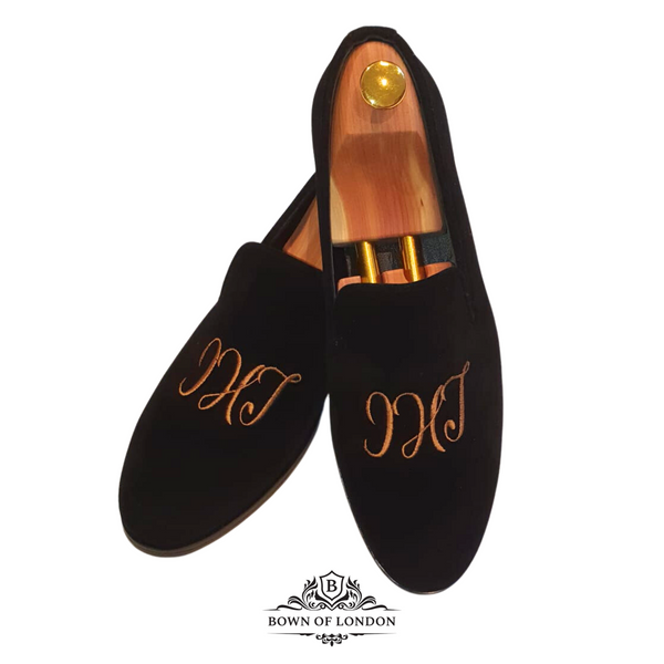 Custom embroidered online velvet slippers