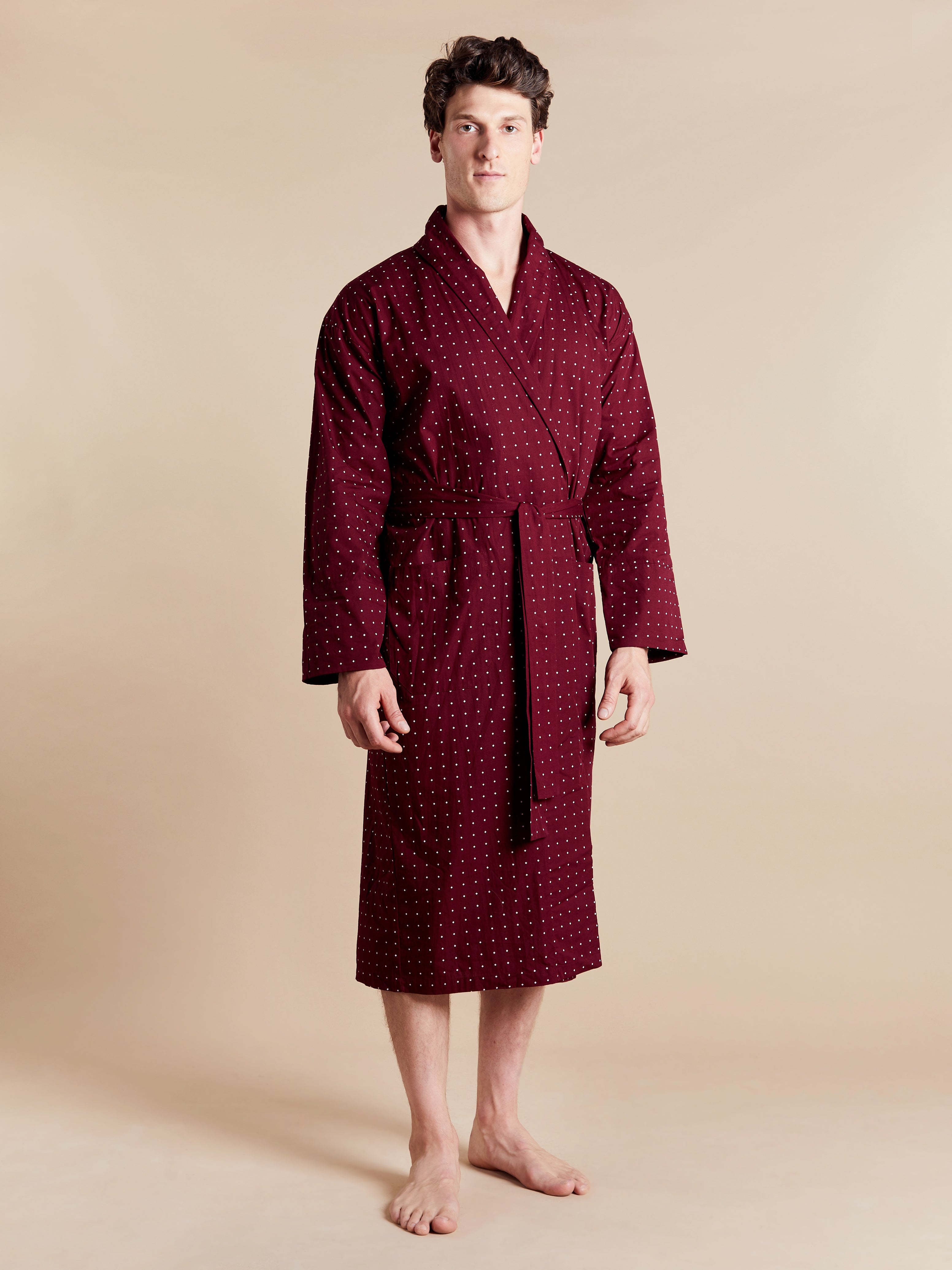 Lightweight Men's Bathrobe model photo front - Tosca Red | Bown of London