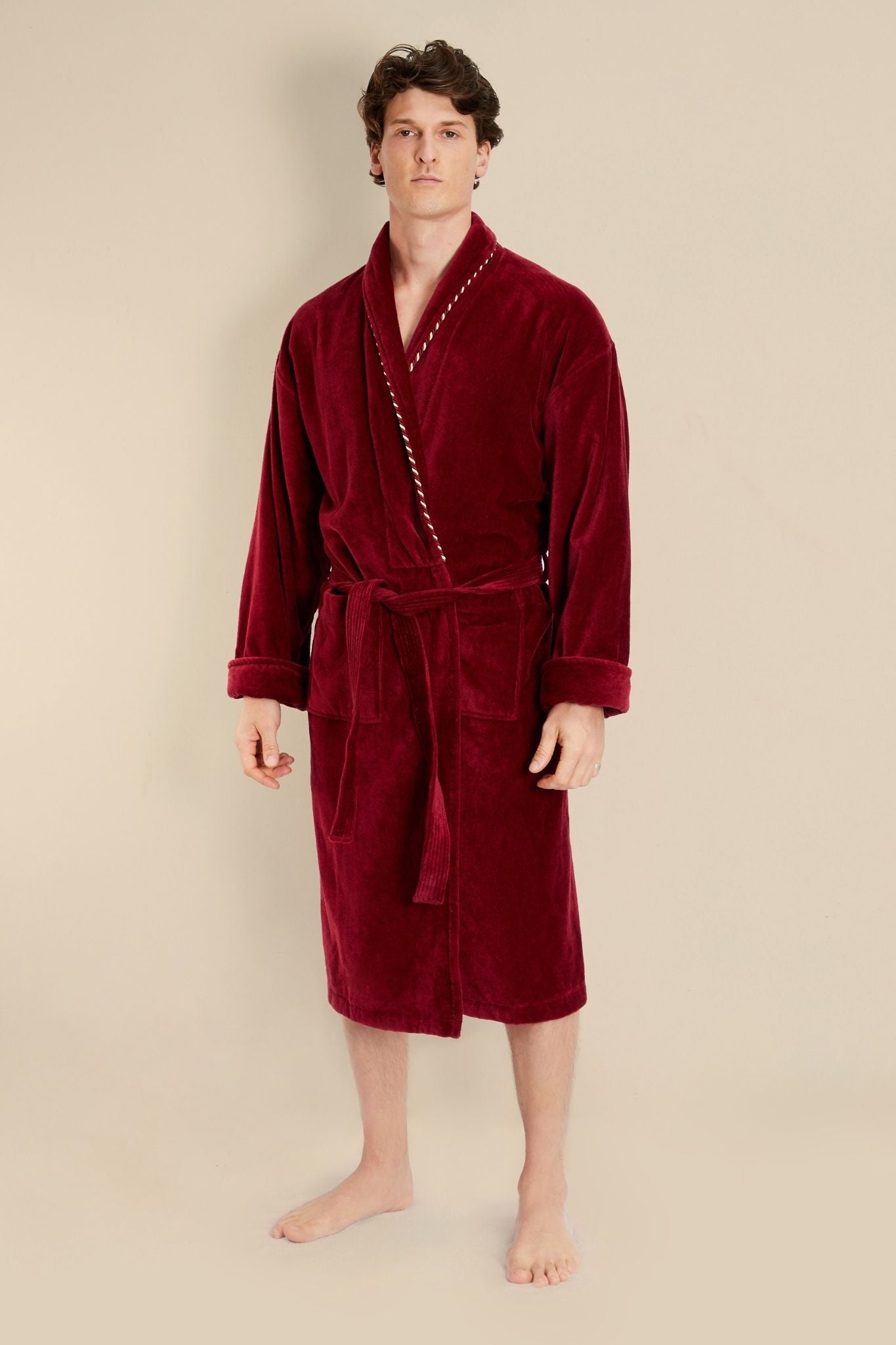Earl Claret Men's Bathrobe - Model Front | Bown of London