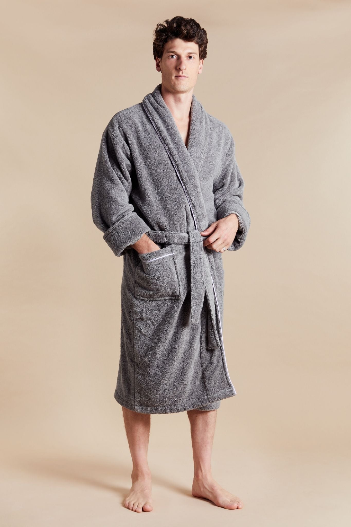 Europa Mens Bathrobe - Model Front | Bown of London