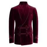 Made to Measure Double Breasted Mens Italian Velvet Smoking Jacket - Burgundy