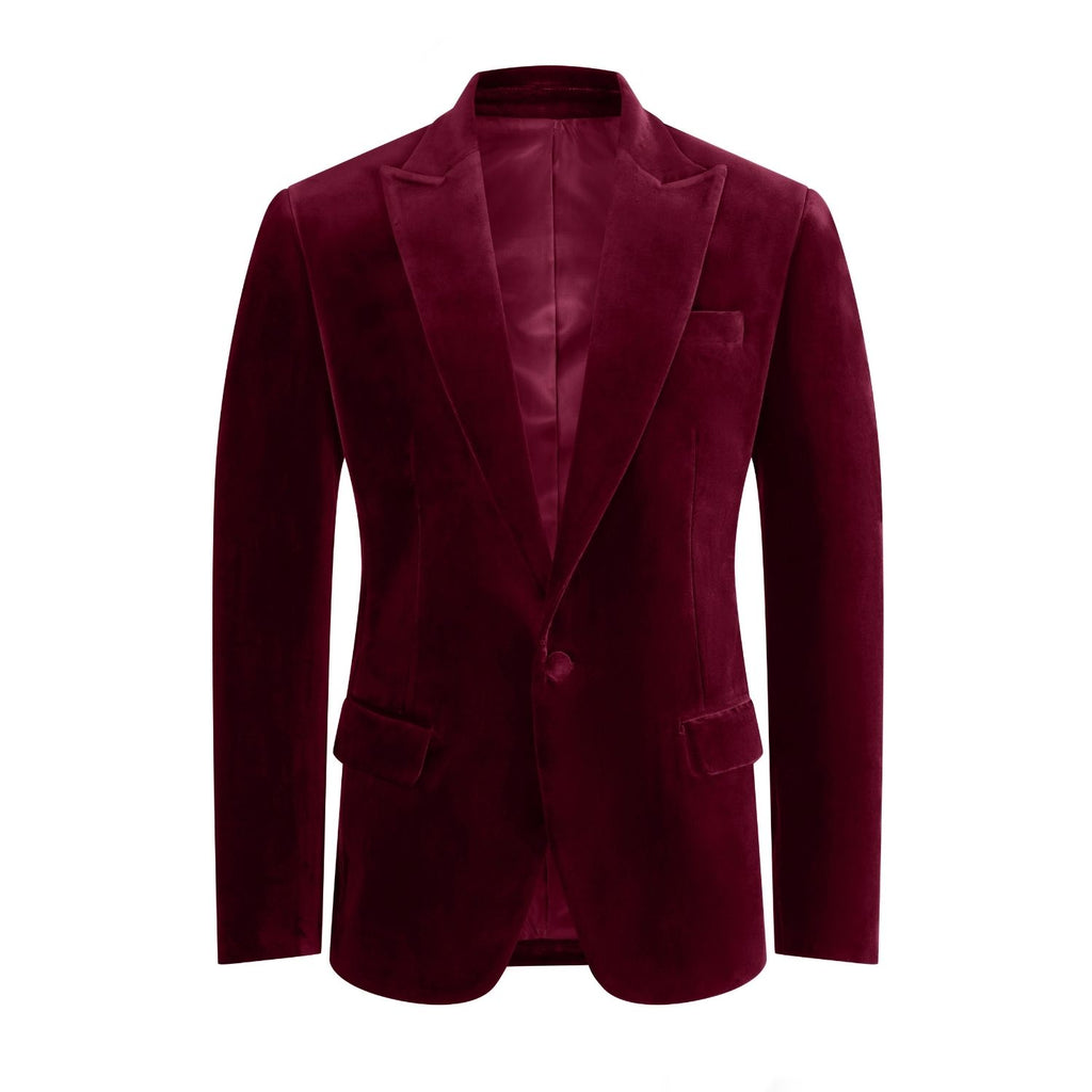 Made to measure Men's Single breasted Italian Velvet Blazer - Burgundy