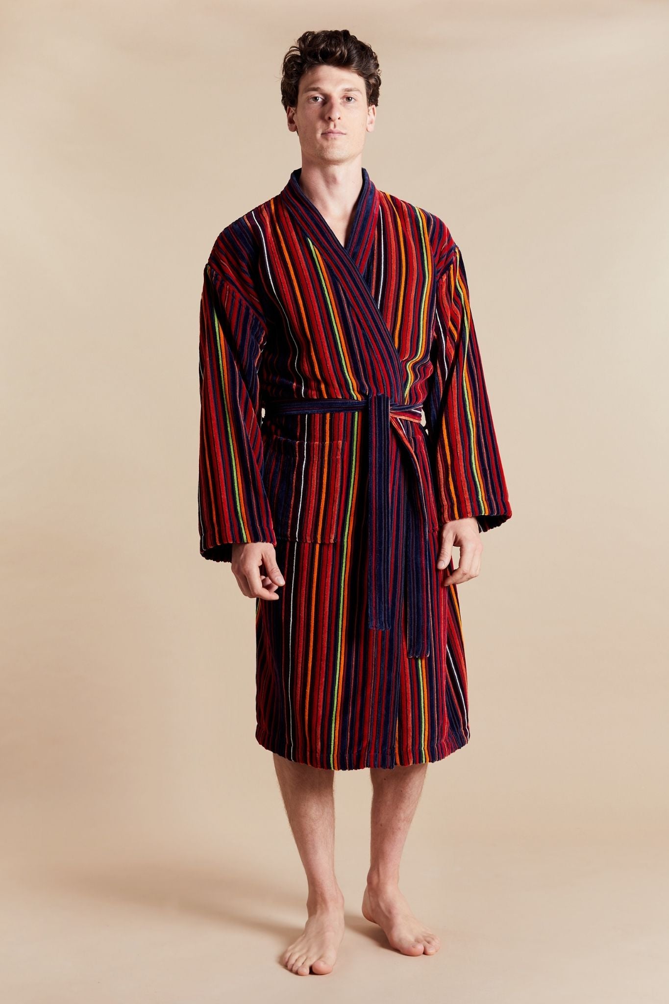 Regent Men's Striped Bathrobe - Model Front | Bown of London