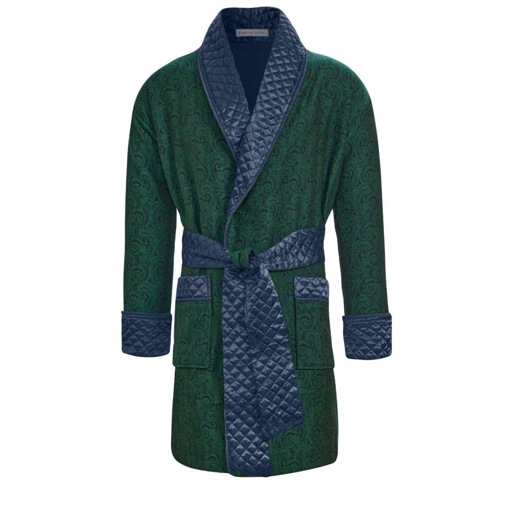 Russborough men's smoking jacket in green paisley – smoking robe for men