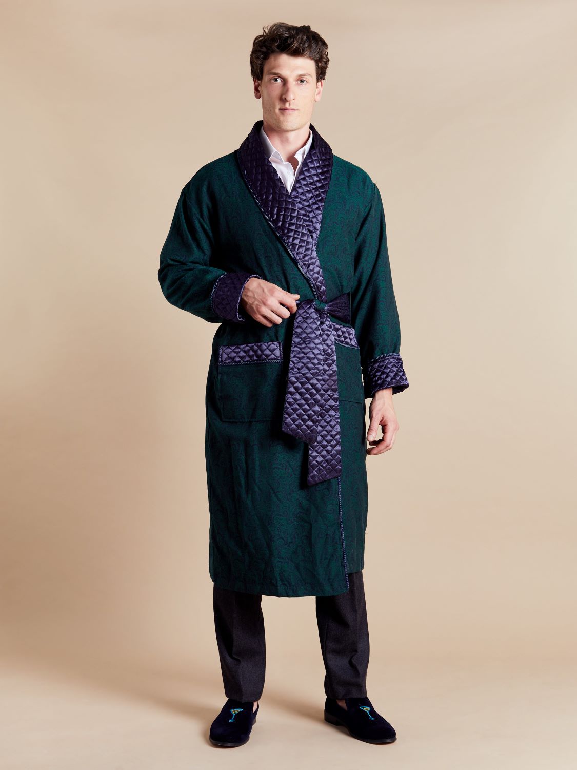 Connaught Long Velvet Green Smoking Jacket Robe | Bown of London – Bown ...