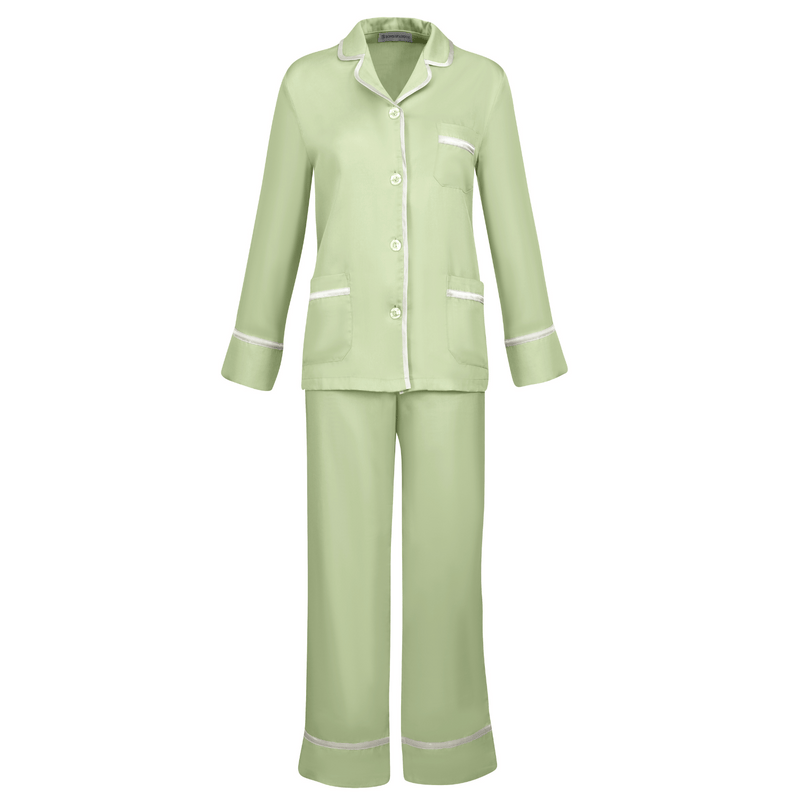 Demeter Womens Green Satin Pajamas - Front | Bown of London