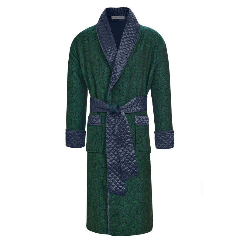 Connaught men's smoking jacket in green paisley – long smoking robe for men