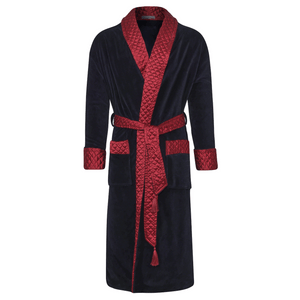 Mayfair men's smoking jacket in navy – long velvet smoking robe for men