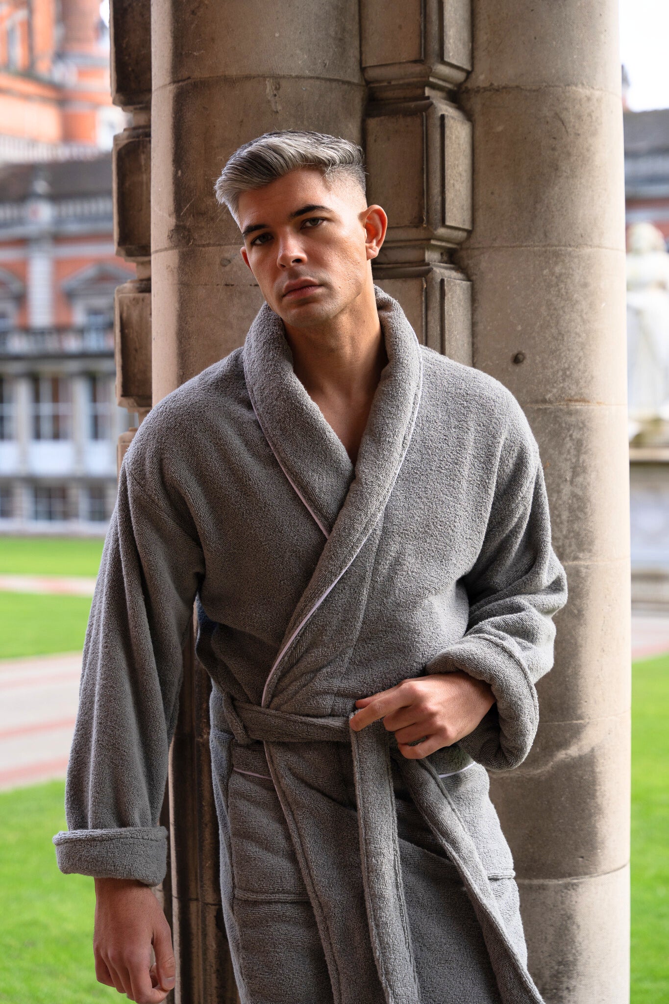 Men s Grey Towelling Bathrobe Europa