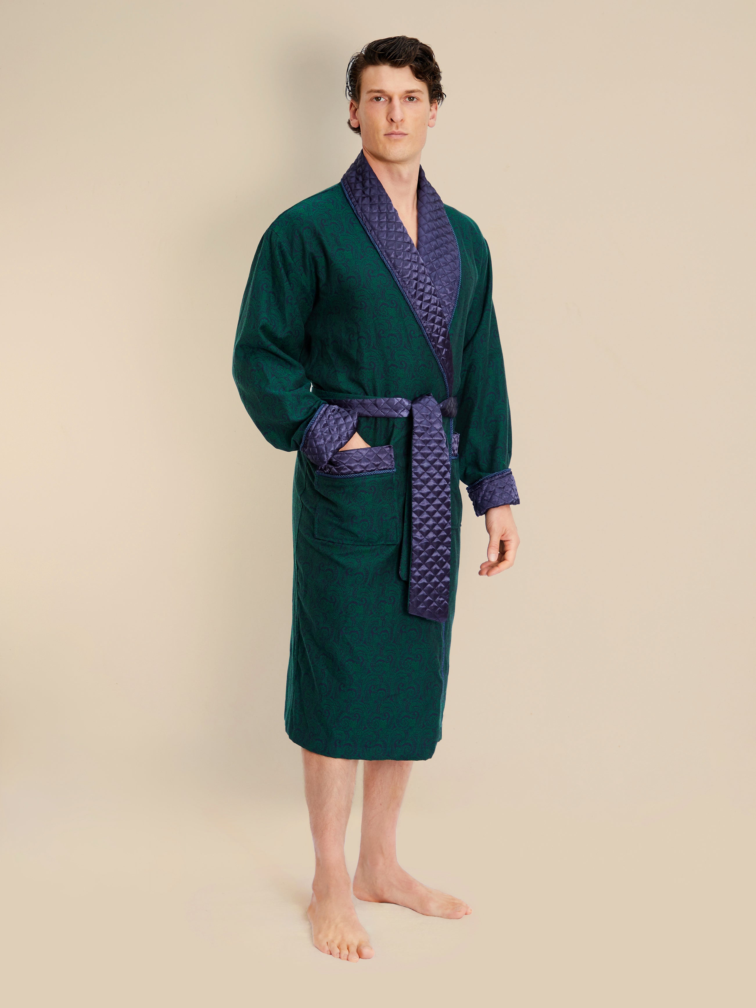Connaught Long Smoking Jacket Robe in Green