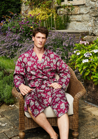 Lightweight Men's Robe - Gatsby Paisley Wine - Bown of London