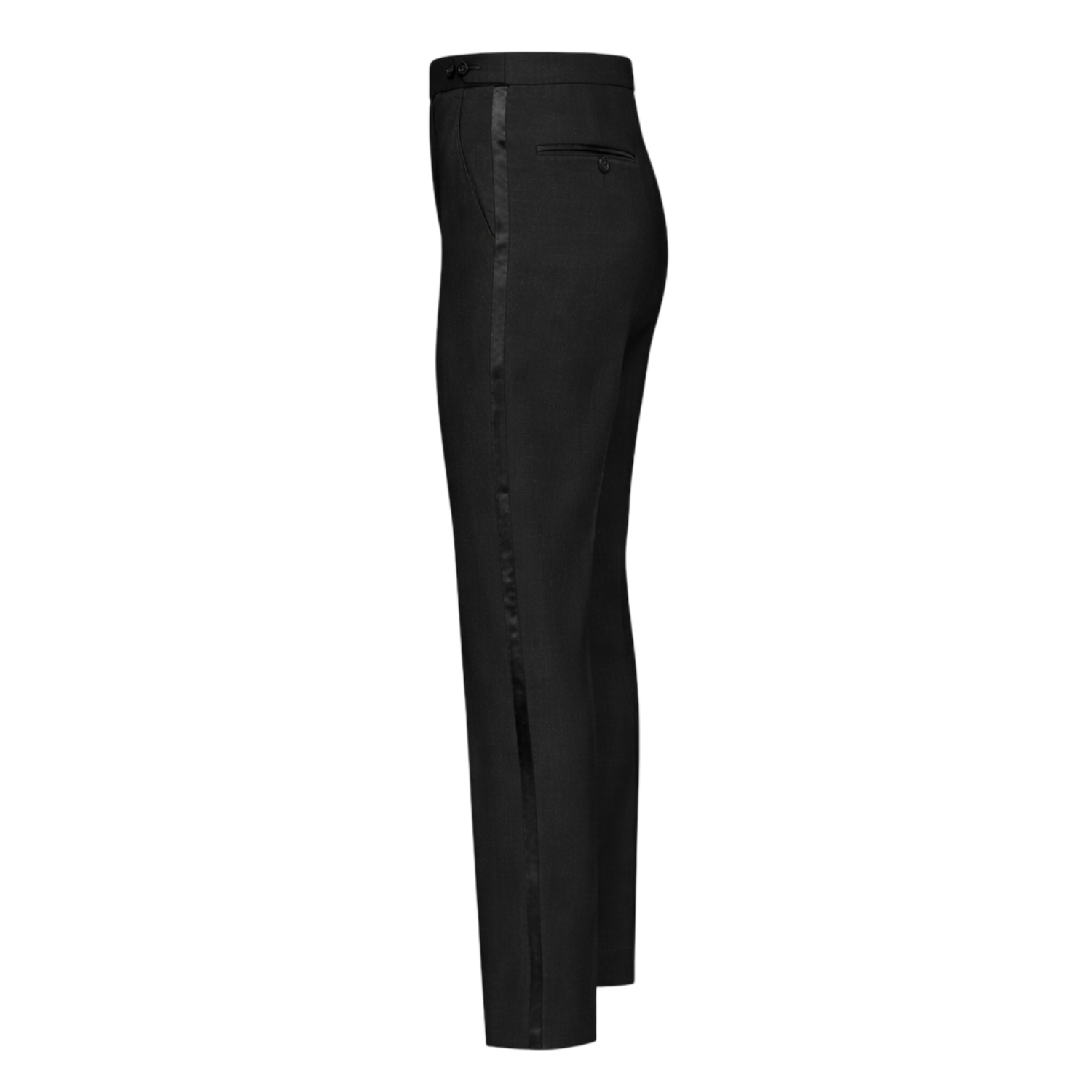 Mens wool rich black trouser with satin stripe