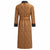Gold patterned coat with black cuffs on a white background