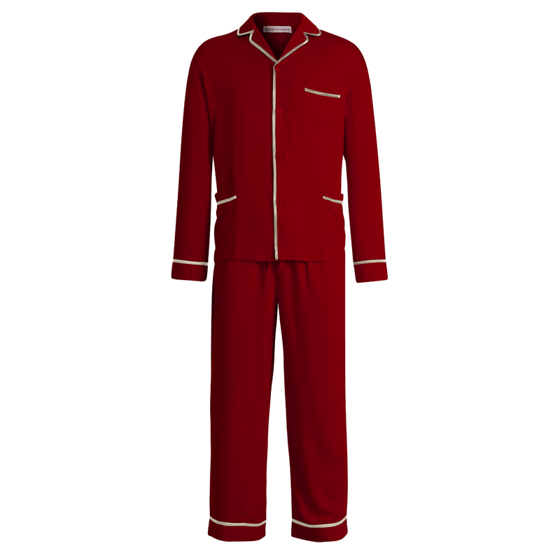 Apollo Mens Red Satin Pajamas - Front | Bown of London