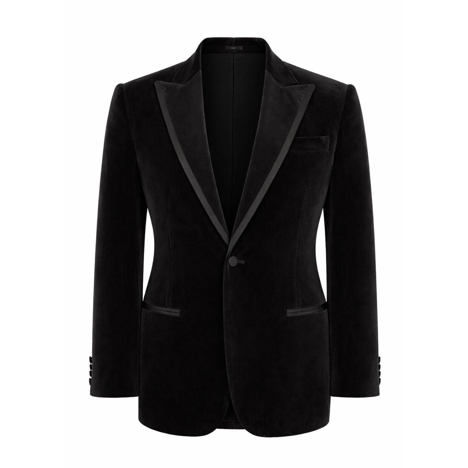 Black tuxedo jacket on a white background