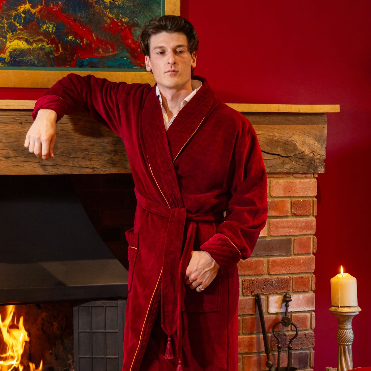 Donington Luxury Cotton Long Velvet Smoking Jacket