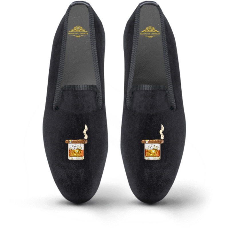 Men's Velvet Loafer/Slipper Shoe Cigar on Whiskey Glass