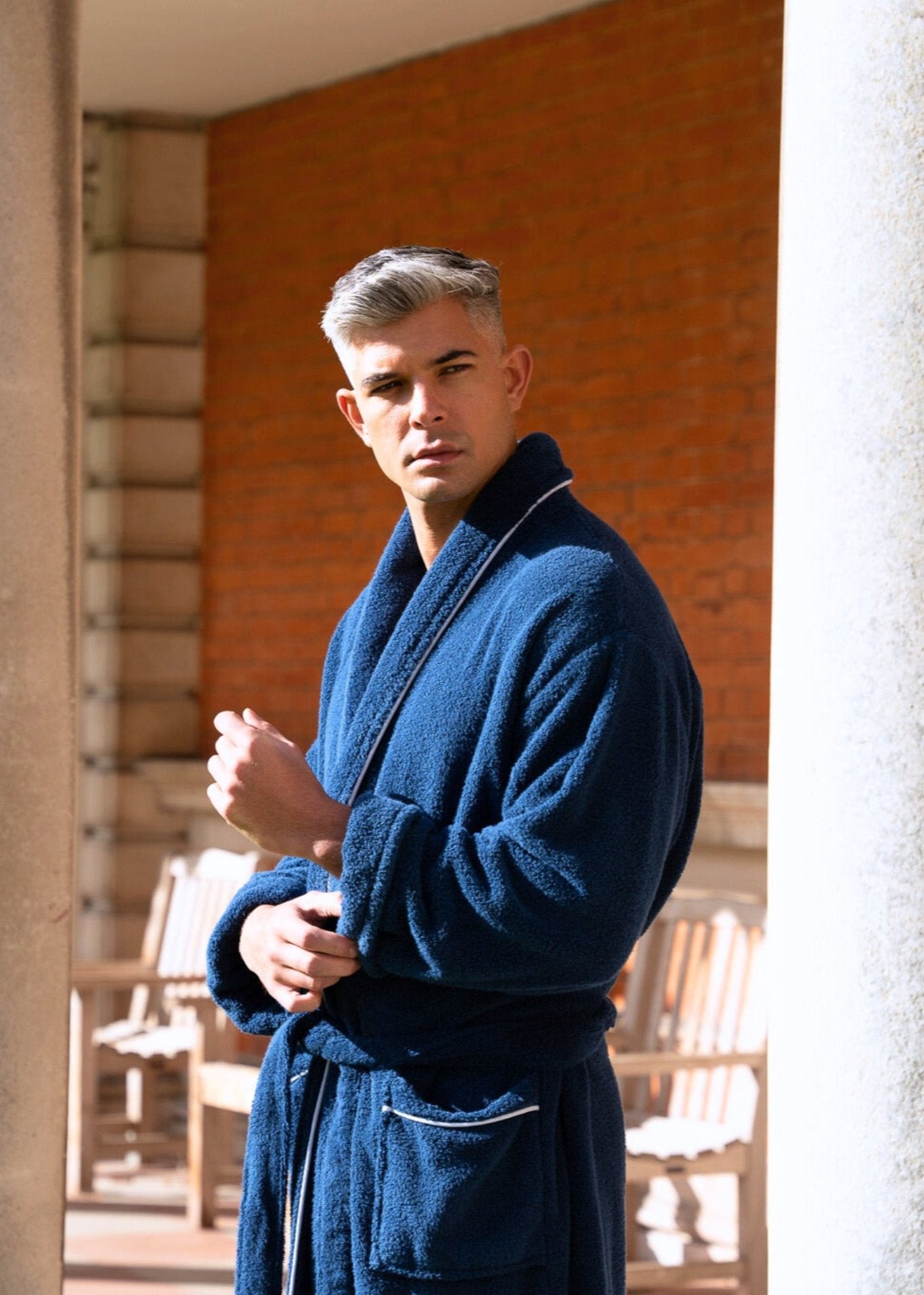 towel dressing robe Men's Navy Towelling Bathrobe