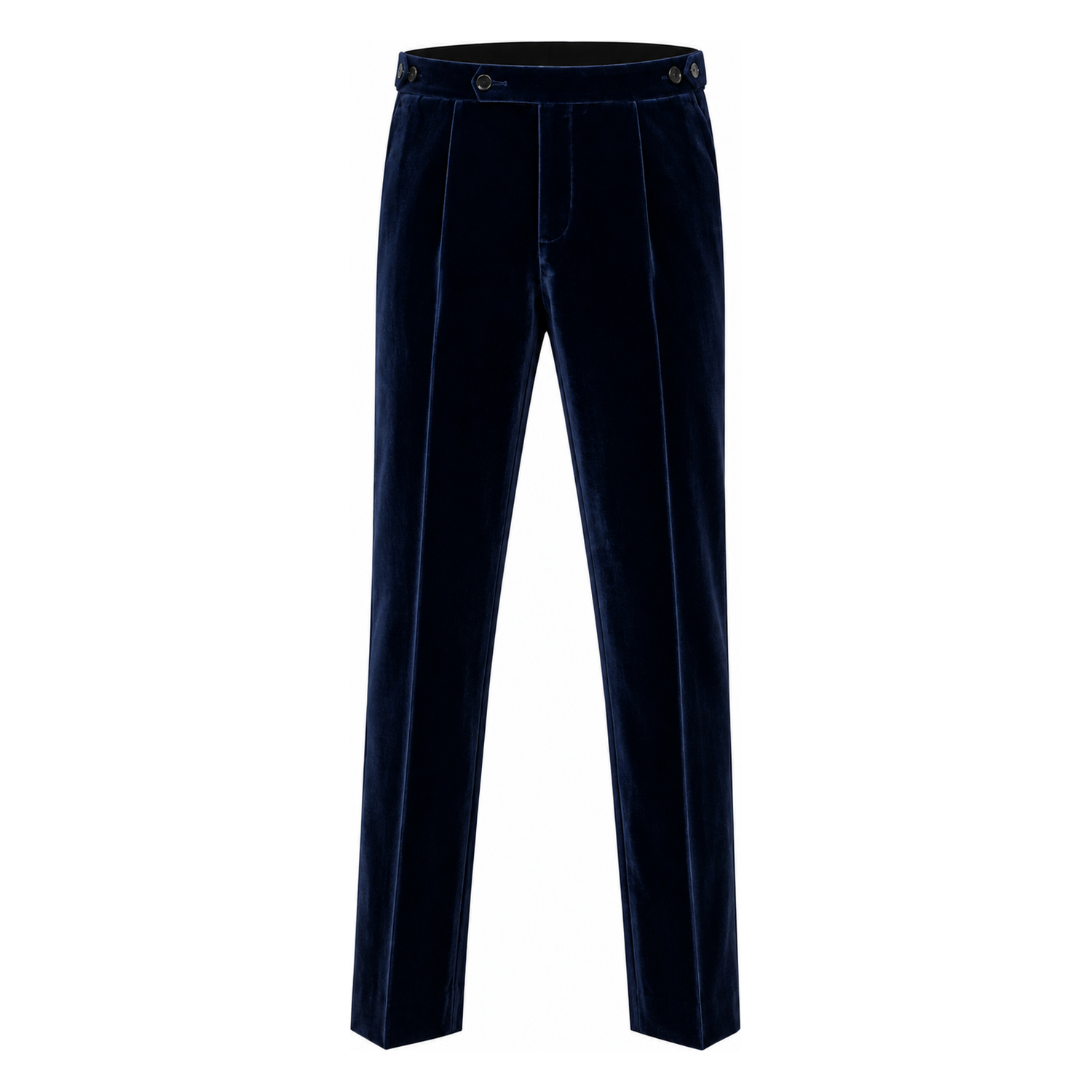 Men's Italian velvet navy trousers - front view