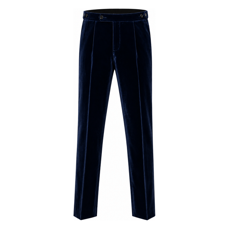 Men's Italian velvet navy trousers - front view