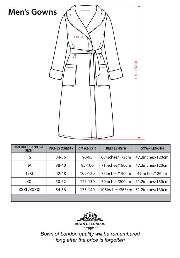 Mens Bathrobe Size Chart | Bown of London