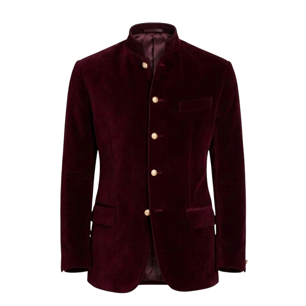 Made to Measure Maroon Italian Velvet Nehru Collar Jacket