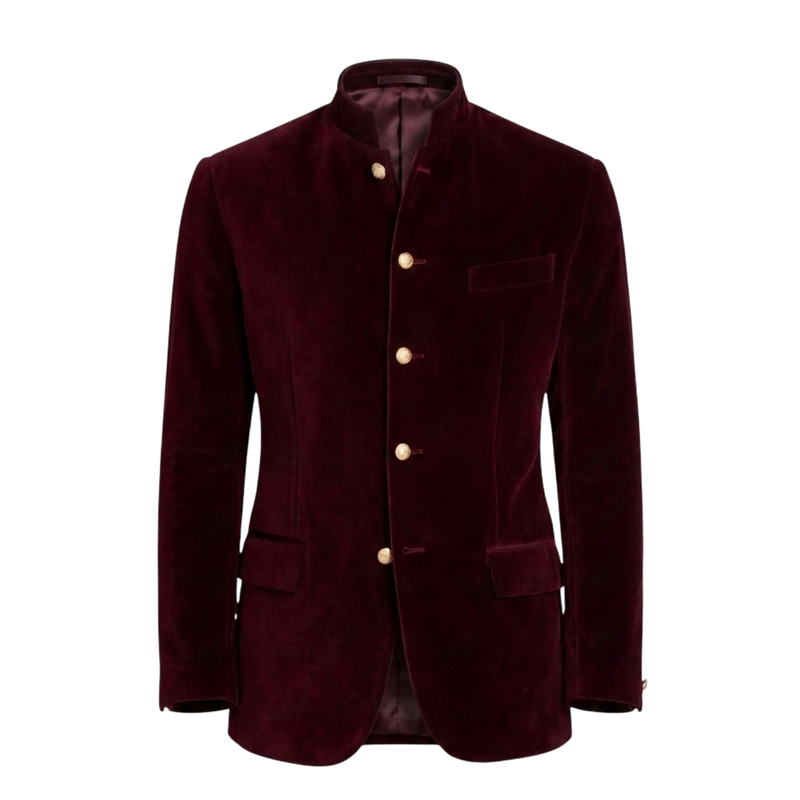 Made to Measure Maroon Italian Velvet Nehru Collar Jacket