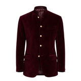 Made to Measure Maroon Italian Velvet Nehru Collar Jacket