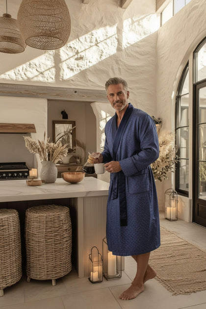 Blue Lightweight Dressing Gown - The Oxford Bathrobe lifestyle photo