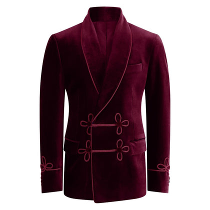 Made to Measure Double Breasted Mens Italian Velvet Smoking Jacket - Burgundy - Bown of London