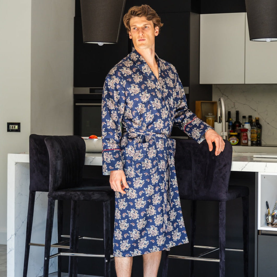 Lightweight Men's Robe - Gatsby Paisley Blue