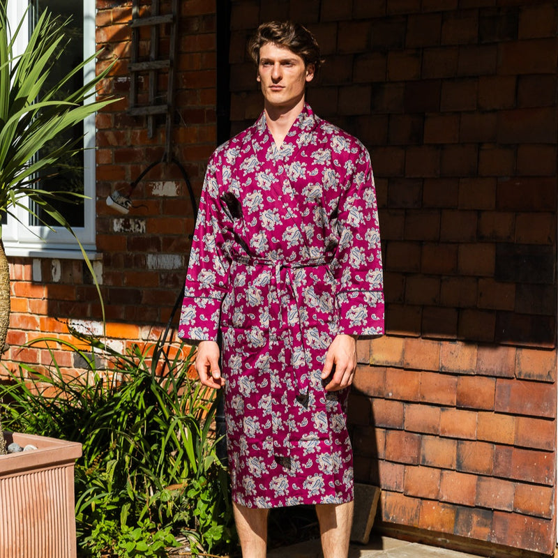 Lightweight Men's Robe - Gatsby Paisley Wine