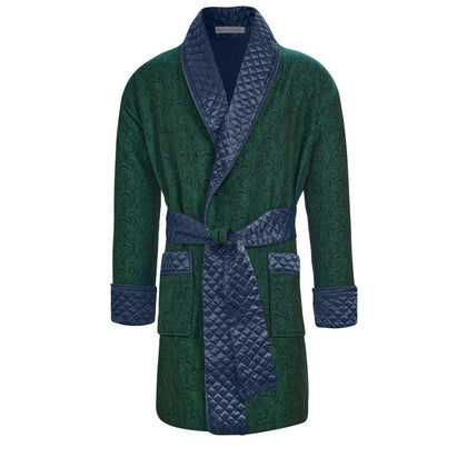 Russborough men's smoking jacket in green paisley – smoking robe for men