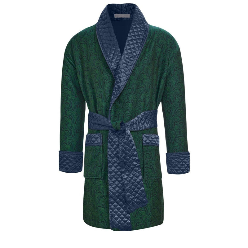 Russborough men's smoking jacket in green paisley – smoking robe for men