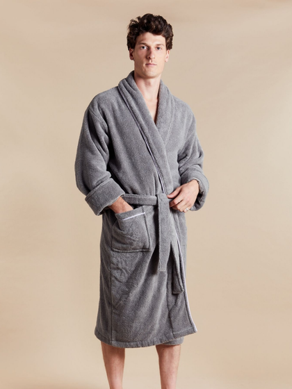 Men's Gray Towelling Bathrobe - Europa
