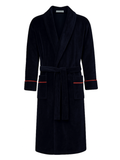 Carnegie Luxury Cotton Long Velvet Smoking Jacket in Navy