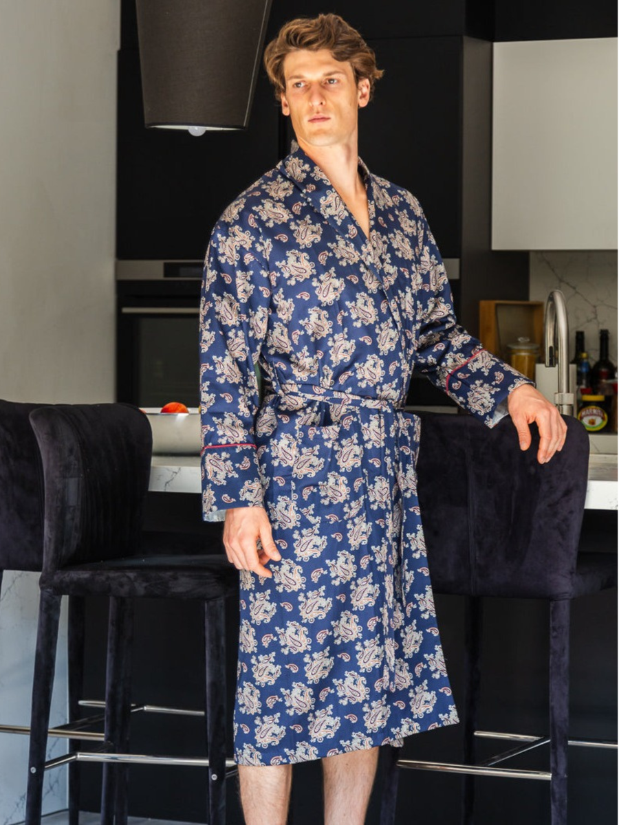 Lightweight Men's Robe - Gatsby Paisley Blue