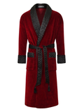 Astor Luxury Cotton Long Velvet Smoking Jacket in Burgundy