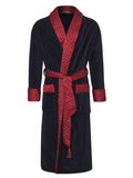 Mayfair Long Velvet Navy Smoking Jacket with Burgundy Piping
