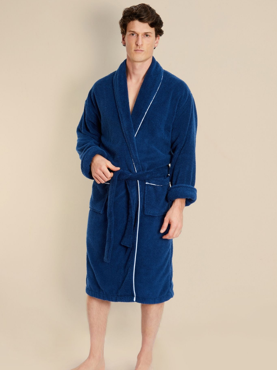 Men's Navy Towelling Bathrobe - Phoenix