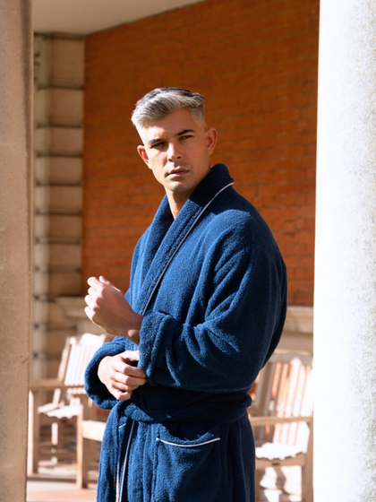 Men's Navy Towelling Bathrobe - Phoenix