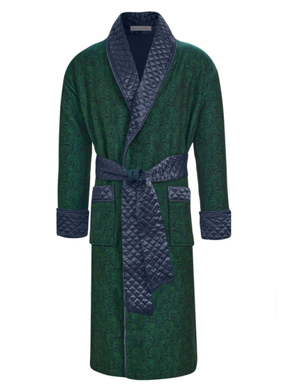 Connaught Long Smoking Jacket Robe in Green