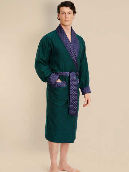 Connaught Long Smoking Jacket Robe in Green