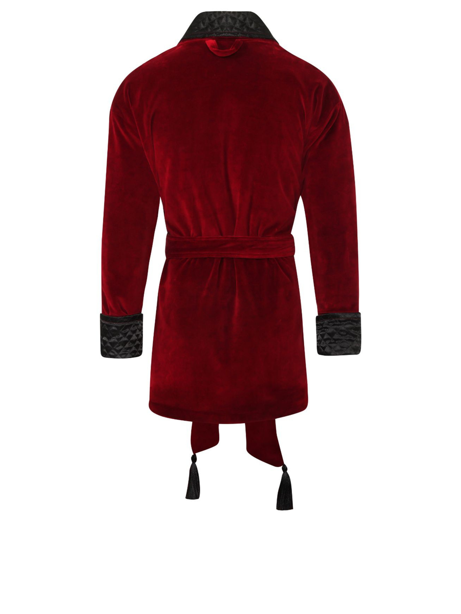 Belgravia Luxury Cotton Short Velvet Smoking Jacket in Burgundy