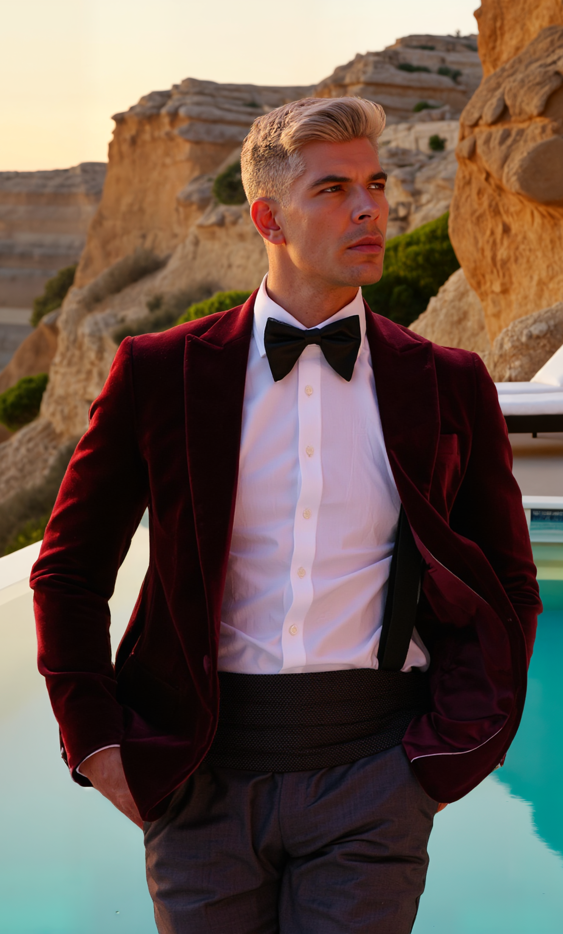 Made to measure Men's Single breasted Italian Velvet Blazer - Burgundy