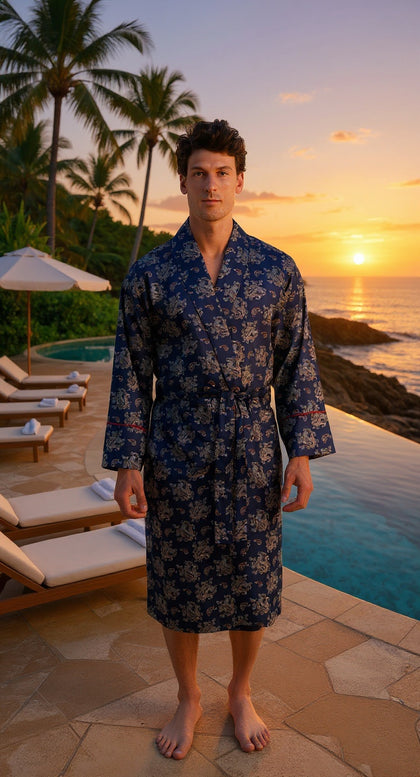Lightweight Men's Robe - Gatsby Paisley Blue