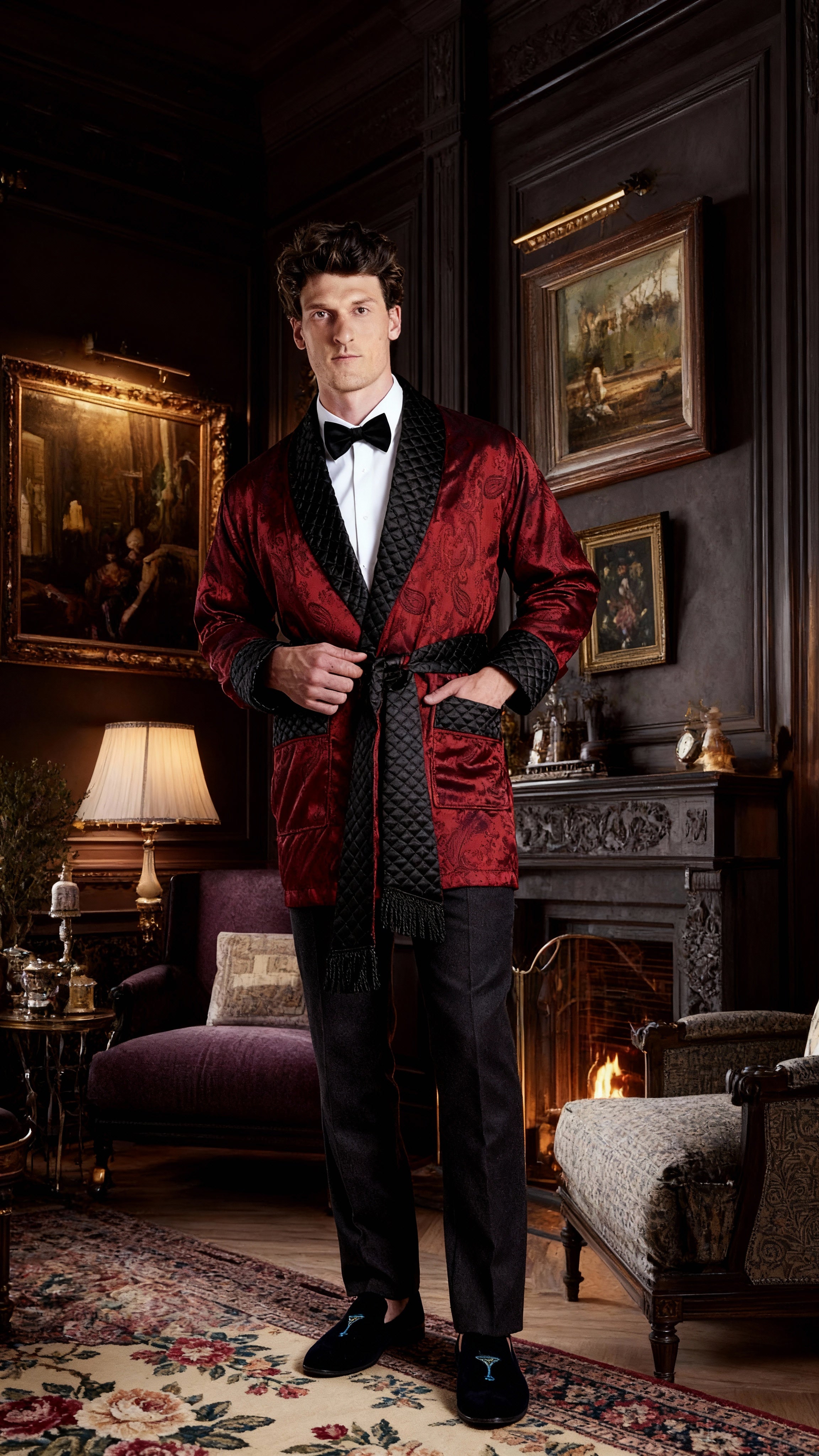 Clarke Men's Short Smoking Jacket - Claret